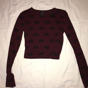 Maroon Elephant Long Sleeve Crop Top Forever 21